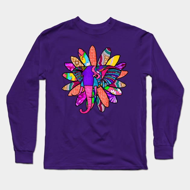 Pink African Colorful Elephant Flower Long Sleeve T-Shirt by artbyomega